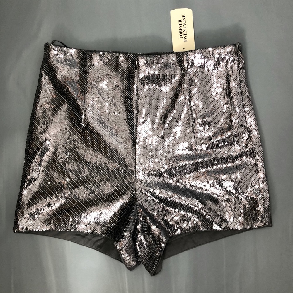 Forever21 Silver Metallic High-Waisted Shorts-NWT